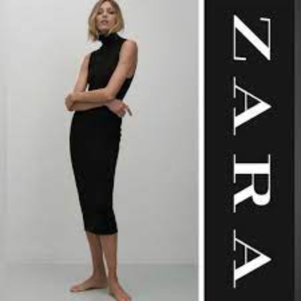 Zara - Black Ribbed sleeveless turtleneck dress - Size M
